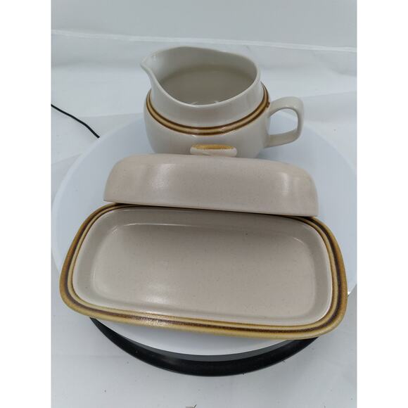 Vintage Woodberry Collection Stone Ware Butter Dish, Gravy Bowl - Picture 2 of 3